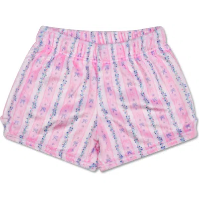 Iscream Kids' Floral Stripes Plush Shorts In Pink