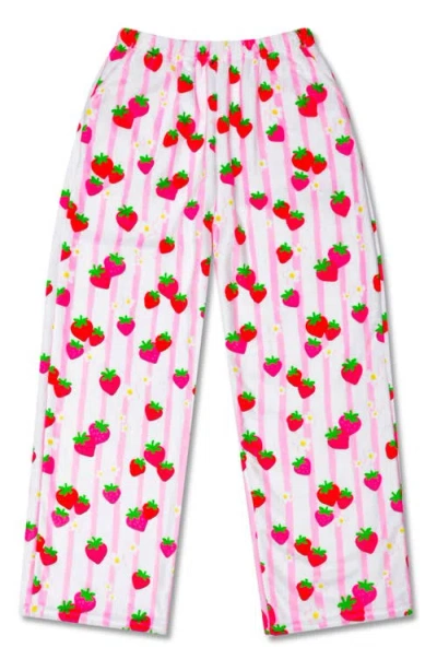 Iscream Kids' Strawberry Stripes Plush Pajama Pants In Pink