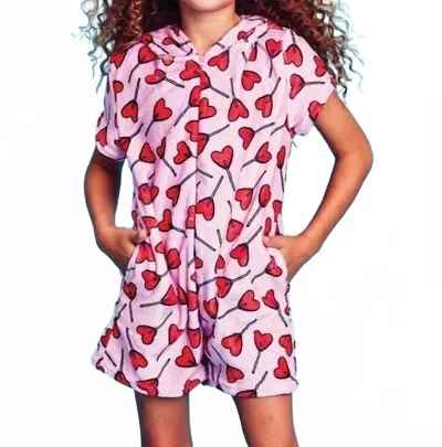 Iscream Kids' Lollipop Hearts Plush Romper In Pink