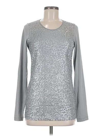 Pre-owned Isda & Co Long Sleeve Top Silver Metallic Pattern Crew Neck Tops