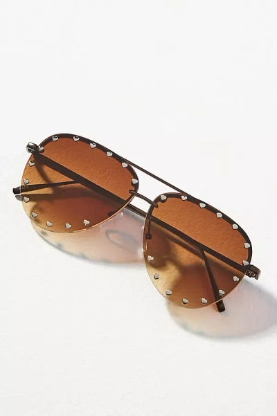 I-sea Studded Heart Aviator Sunglasses In Brown