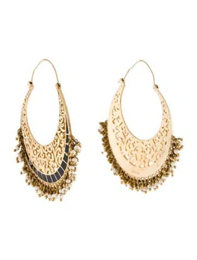 Pre-owned Isharya Enamel & Pearl Bali Heart Hoop Earrings In Multi