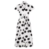 Isha's Timeless Women's Black / White Absolute Polka Dot Linen Short Sleeve Shirt Dress In Black/white