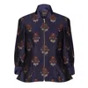 Isha's Timeless Women's Blue / Brown Auburn Embroidered Raw Silk Fitted Jacket Blouse In Blue/brown