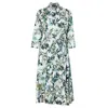 Isha's Timeless Women's Flourish Green Flora Sleeved Shirt Dress In Green