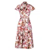 Isha's Timeless Women's Pink / Purple Blooming Pink Flora Short Sleeve Shirt Dress In Pink/purple