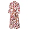 Isha's Timeless Women's Pink / Purple Blooming Pink Flora Sleeved Shirt Dress In Pink/purple