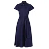 Isha's Timeless Women's Royal Blue Petals Short Sleeve Shirt Dress In Blue