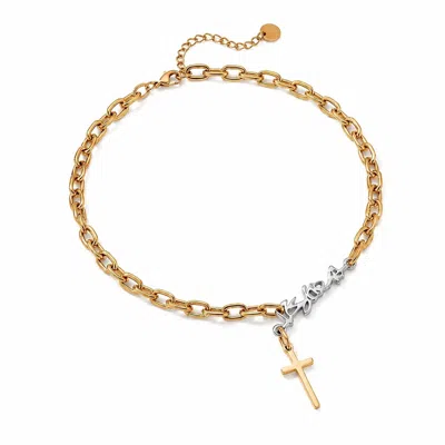 Iskra Women's Gold / Silver Bold Stainless Steel Cross Choker In Multi