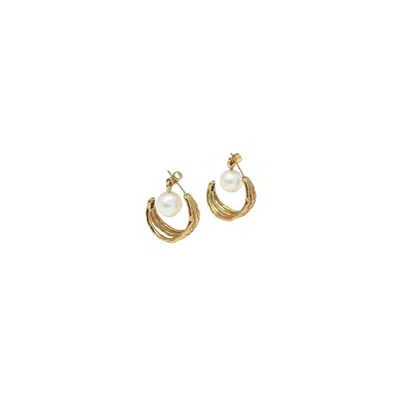 Iskra Women's Gold Triple Pearl Earrings