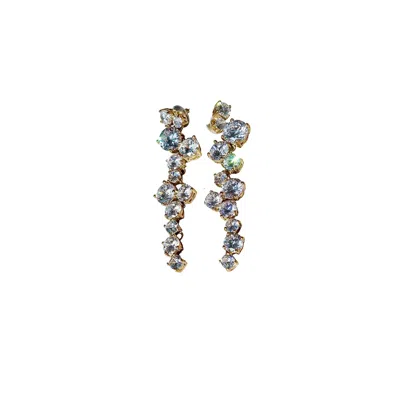 Iskra Women's Gold / White Fame Earrings, Gold And White Crystals