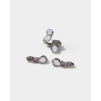 Iskra Women's Pink Blossom Earrings & Ring Rose Opal Set - Sterling Silver