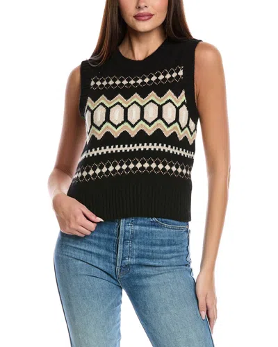 Isla & Eliana Oversized Fairisle Cashmere Vest In Black