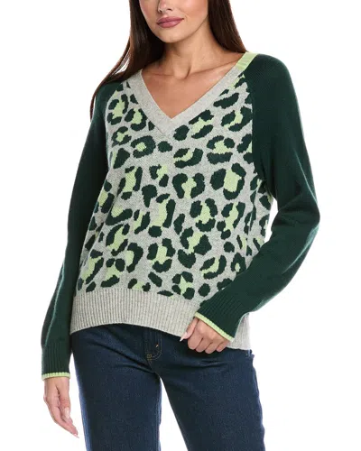 Isla & Hailey Colorblock Leopard Cashmere Sweater In Green