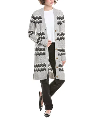 Isla & Idol Wave Stitch Wool & Cashmere-blend Long Cardigan In Gray