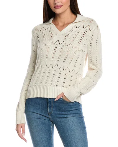 Isla &  Phoebe Pointelle Polo Sweater In White