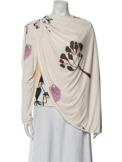 Pre-owned Isla And White Floral Print Asymmetrical Top In Neutrals