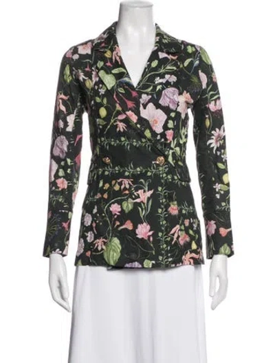Pre-owned Isla And White Floral Print Blazer In Green