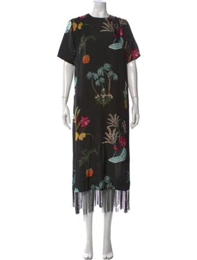Pre-owned Isla And White Floral Print Long Dress In Black