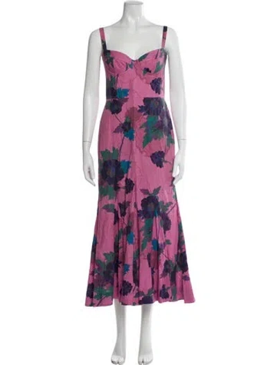 Pre-owned Isla And White Floral Print Long Dress In Pink