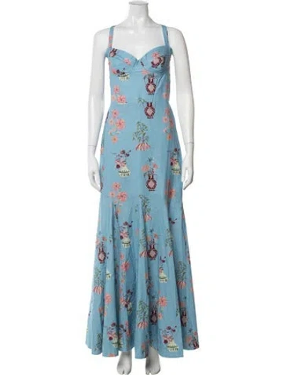Pre-owned Isla And White Floral Print Long Dress W/ Tags In Blue
