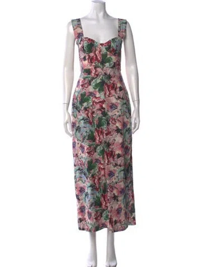 Pre-owned Isla And White Floral Print Midi Length Dress In Multicolor