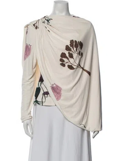Pre-owned Isla And White Floral Print Scoop Neck Top In Neutrals