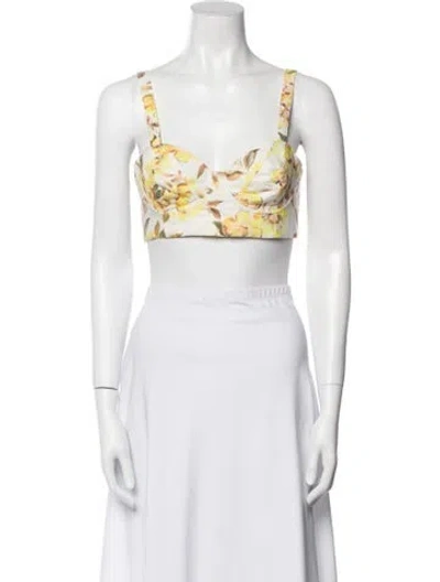 Pre-owned Isla And White Floral Print Square Neckline Crop Top In White