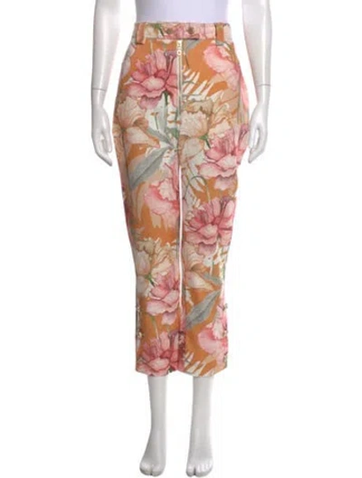 Pre-owned Isla And White Floral Print Straight Leg Pants In Orange