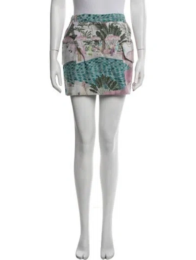 Pre-owned Isla And White Graphic Print Mini Skirt In Green/pink