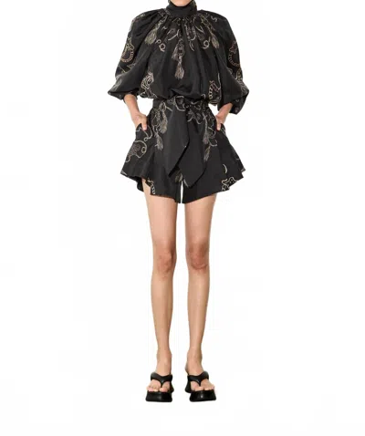 Isla And White Joyce Silk Puffed Sleeves Blouse In Golden Hour In Brown