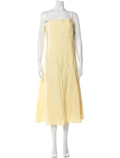 Pre-owned Isla And White Linen Midi Length Dress W/ Tags In Yellow