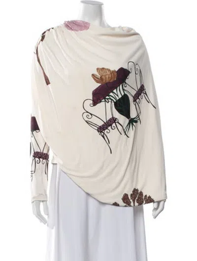 Pre-owned Isla And White Printed Asymmetrical Top In Neutrals