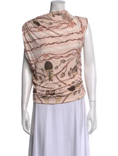 Pre-owned Isla And White Printed Asymmetrical Top W/ Tags In Pink
