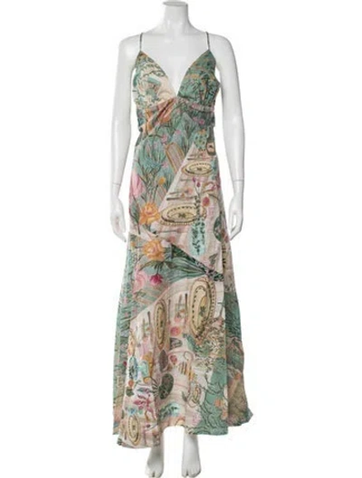 Pre-owned Isla And White Printed Long Dress W/ Tags In Green