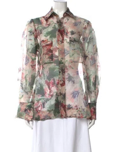 Pre-owned Isla And White Silk Floral Print Blouse In Multicolor