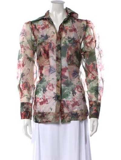 Pre-owned Isla And White Silk Floral Print Blouse In Multicolor