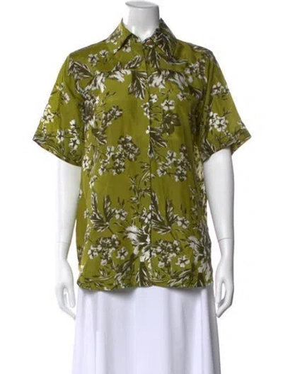 Pre-owned Isla And White Silk Floral Print Top In Green