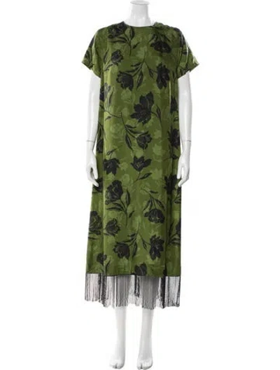 Pre-owned Isla And White Silk Long Dress In Green