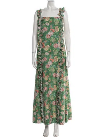 Pre-owned Isla And White Silk Long Dress In Green
