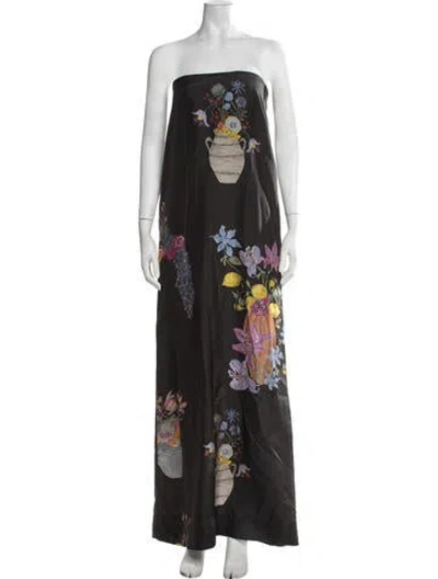 Pre-owned Isla And White Silk Long Dress In Multicolor
