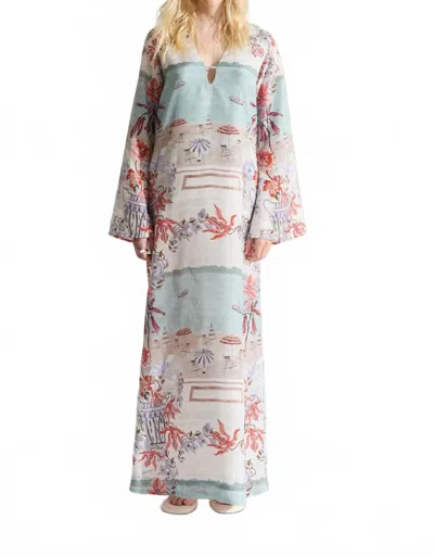 Isla And White Sloane Silk Tunic Maxi Dress In Laguna In Multi