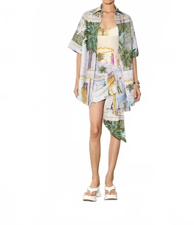 Isla And White Virginia Cotton Linen Button Down Shirt In Poolside In Pink