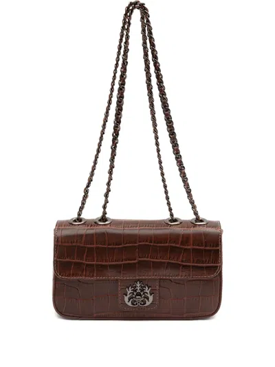 Isla Anne Crocodile-effect Chain-link Cross-body Bag In Brown