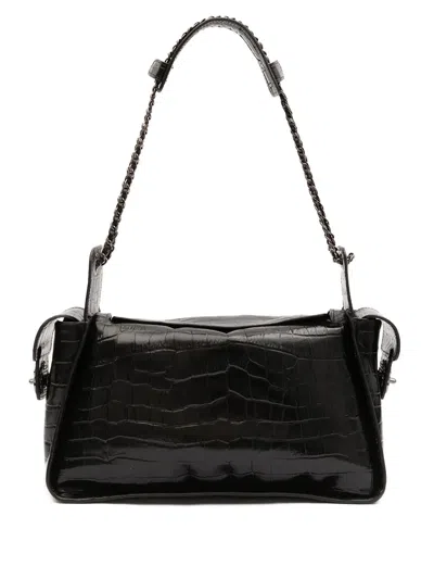 Isla Anne Hobo Crocodile-effect Chain-link Shoulder Bag In Black