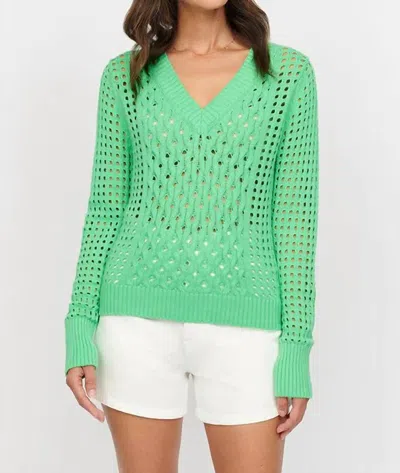 Isla Aurelie Multi Stitch Vee Sweater In Mint In Green