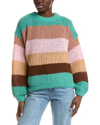 Isla Ciel Crocheted Striped Sweater In Green
