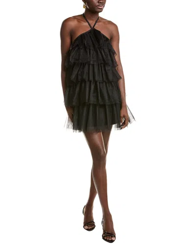 Isla Ciel Neck Tie Mini Dress In Black
