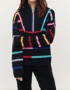 &isla Conner 1/2 Zip Mock Neck Striped Sweater In Black In Black
