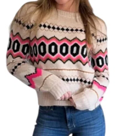 Isla Eden Oversized Fair Isle Sweater In Light Fawn Multi